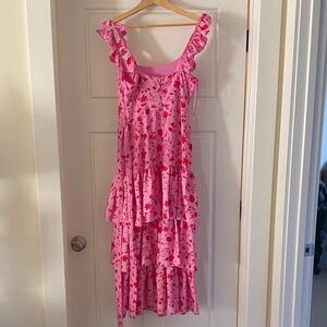 Likely Pink and Red Floral Ruffle Dress